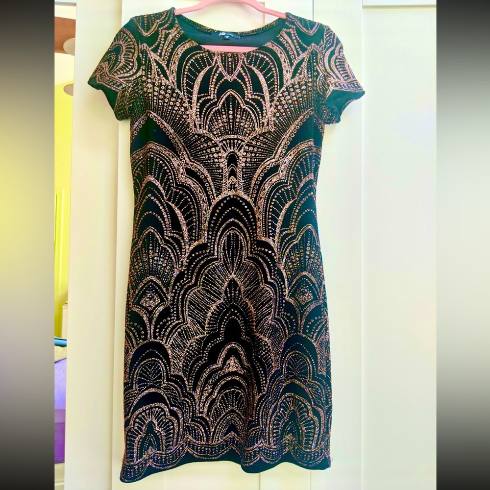 Rose Gold & Black glittery sparkly patterned party dress bodycon